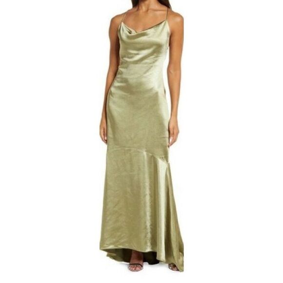 ELLIATT Aisle Satin Slipdress In Khaki Green NWT -Size XS - Picture 1 of 9